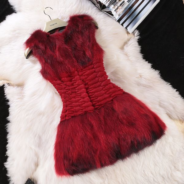 

genuine raccoon dog fur and fur patchwork vests waistcoats women slim waist o neck medium long real vest 2018 autumn, Black