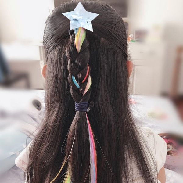 

children's headwear star colored wig bow hairpin clip girls bow korean sweet holder ponytail hairband hair accessories, Slivery;white