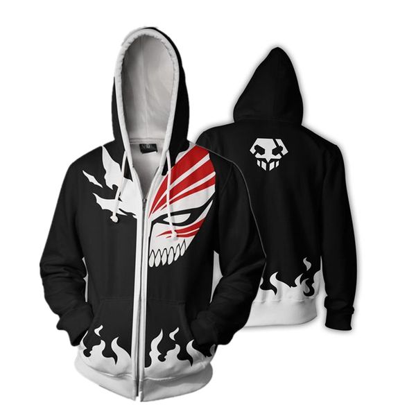 

anime bleach full zip thin mens hoodies cool pullover funny coat jacket jumper sweatshirt streetwear, Black