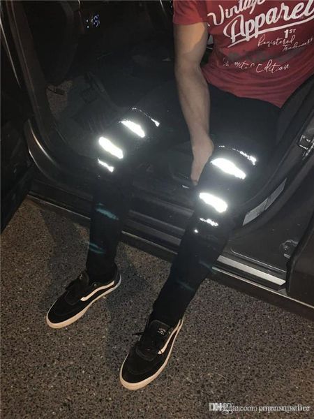 

designer jeans fashion 3m reflective black ripped slim fit high street mens clothing hip hop mens, Blue