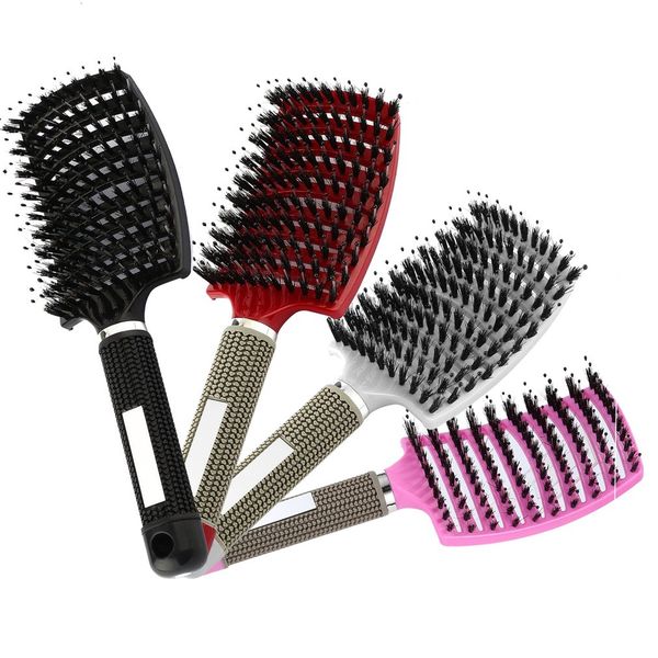 

4 color women hair scalp massage comb bristle nylon hairbrush wet curly detangle hair brush for salon hairdressing styling tools, Silver