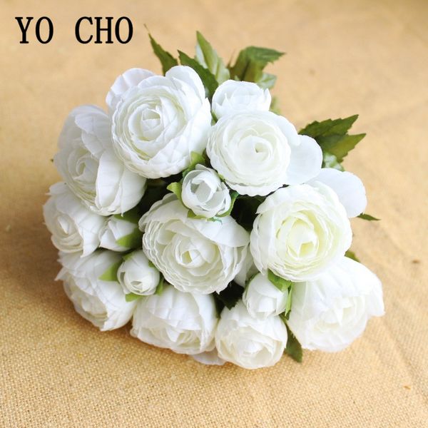 

yo cho 18 heads rose artificial silk flowers bouquet wedding bride holding bouquets home l table decoration fake flowers