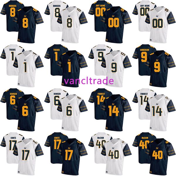

2019 ncaa football california golden 8 аарон роджерс 1 брайс трегс 6 чад хансен 9 c.j. андерсон 14 chase форрест 17 chris трикотажных издели, Black;red