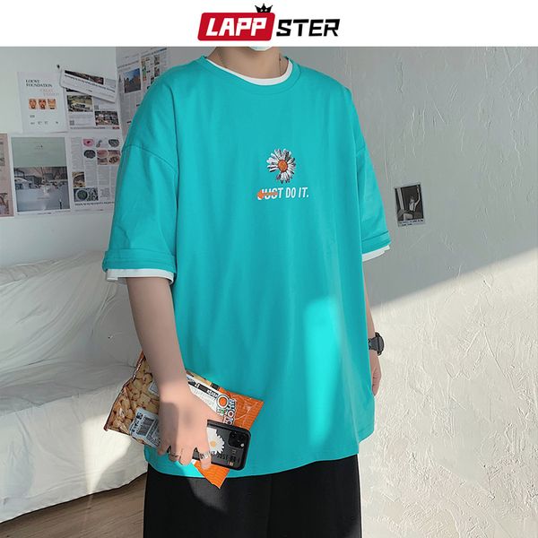 

lappster мужчины цветок harajuku tshirt 2020 tops лето mens черные корейские белые сыпучие тройники пар хлопок черной одежда плюс размер, White;black