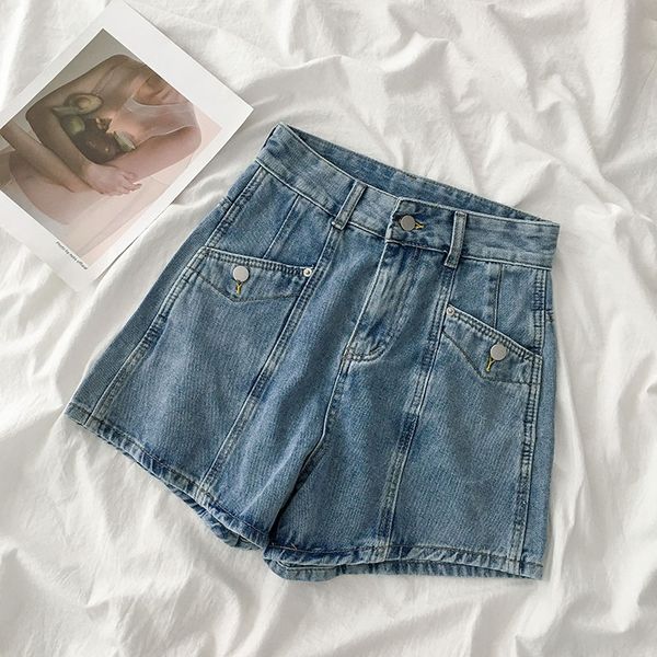 

2020 summer women high waist jeans wide leg shorts, Blue