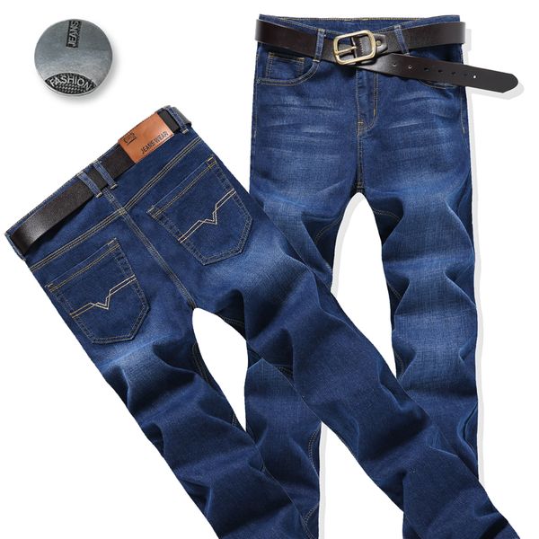 

men straight blue jeans men cotton smart casual denim jeans solid cowboy trousers jean pants slim size 38