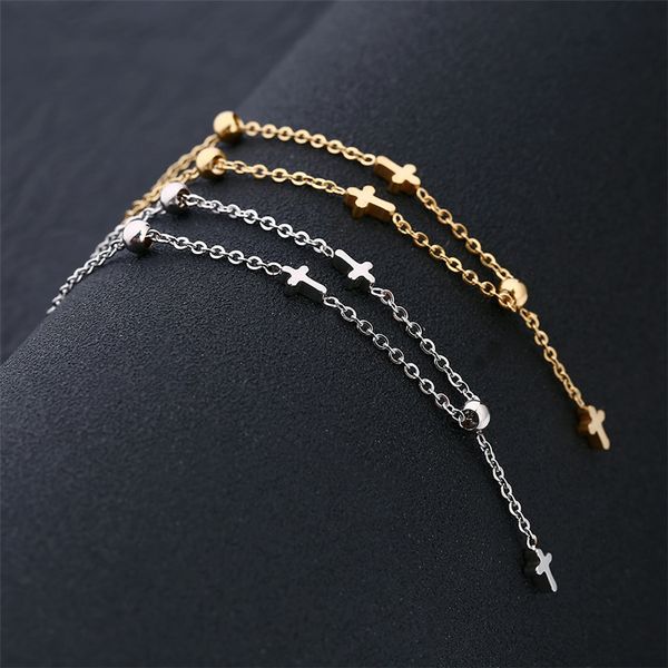 

fashion stainless steel cross pendant chain link bracelets for women, Black