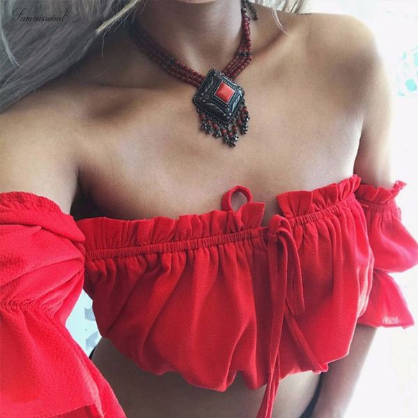 

crop tops лето женщины фонарики рукав пляж sexy плюс размер красного черный белый ruched crop top tank top croptop, White
