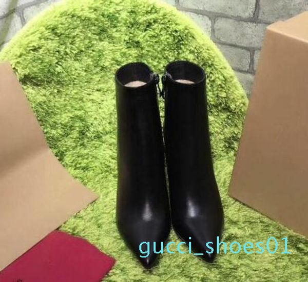 

black leather with spikes pointed toes womens ankle boots fashion designer classic fashion ladies red bottom high heels shoes 01g