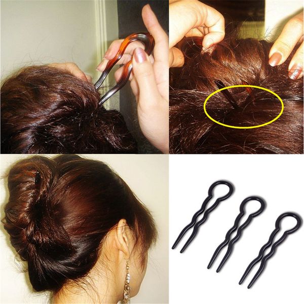 Black Metal Barrette Thin U Shape Hairpins Makeup Bun Maker Hair