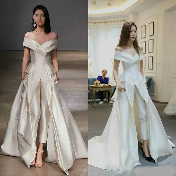 

jumpsuit white evening dresses satin off shoulder satin saudi arabia vestidos de festa party dress prom formal pageant celebrity gowns, Black;red