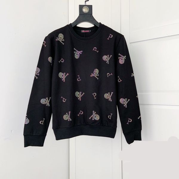 

explosion models 2019 autumn new men's trend drilling large size fashion round neck pullover long-sleeved sweatshirt size m-3xl, Black