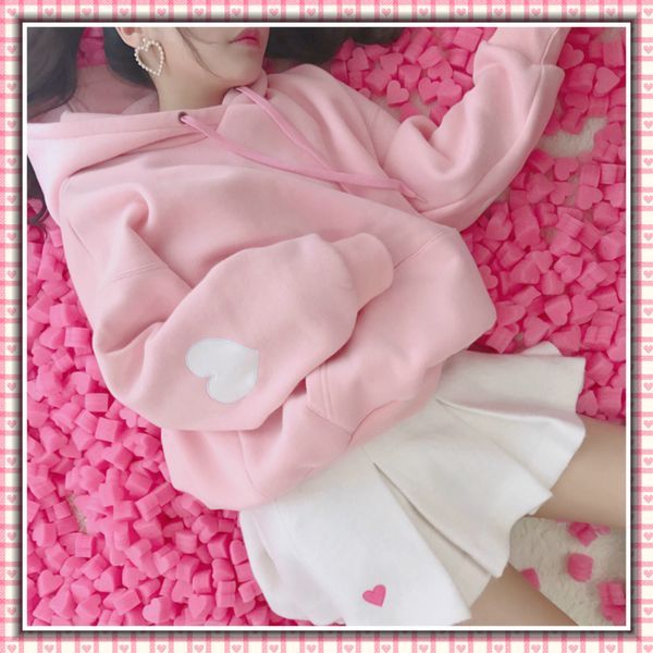 

women sweatshirt women clothes harajuku fashion long sleeve hoodies sweet love embroidery sweatshirt plus velvet loose regular pullovers, Black