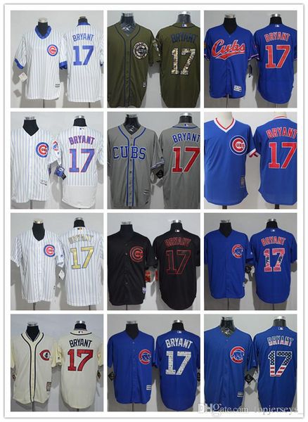 

men women youth majesticcustom cubs jersey #17 kris bryant home blue grey white baseball jerseys, Blue;black