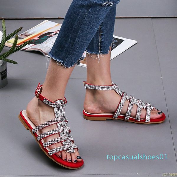 

women's gladiator ankle strap sandals woman glitter shoes women outdoor rome crystal bling female beach ladies 2020 fashion t01, Black
