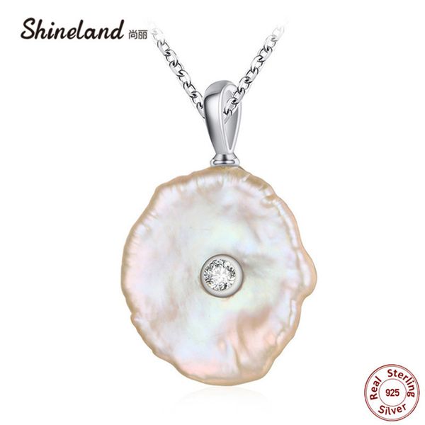 

shineland natural freshwater pearl women baroque necklace elegant 925 sterling silver gold silver color pendants party gift