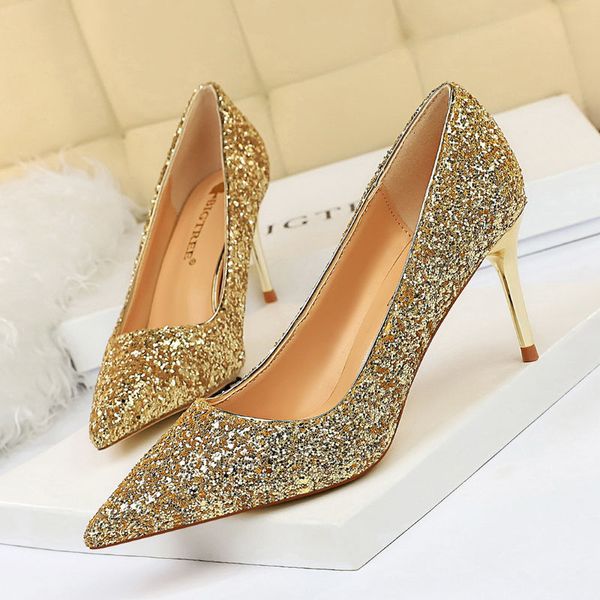 

sequins single shoes high heel 7cm 9.5 cm options stilltto heel shoes, Black