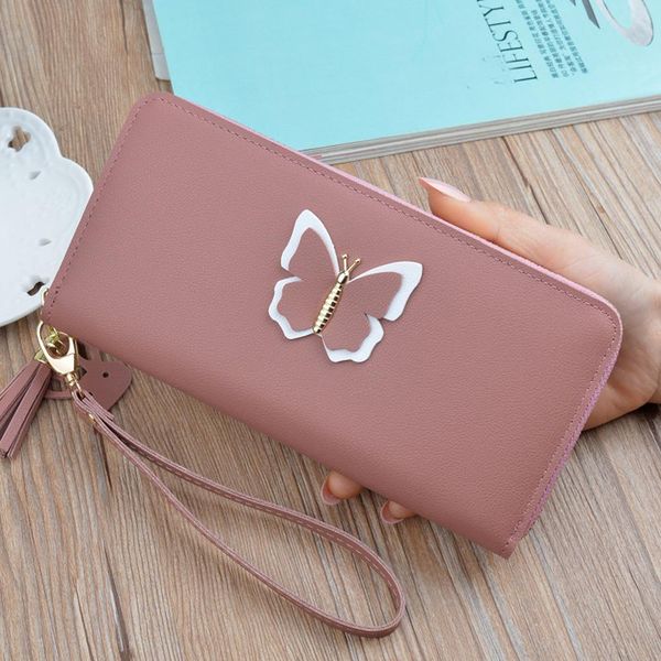 

long purse wallet mobile phone bag butterfly fashion 2019 large capacity bag leather multifunction card package bags for women, Red;black