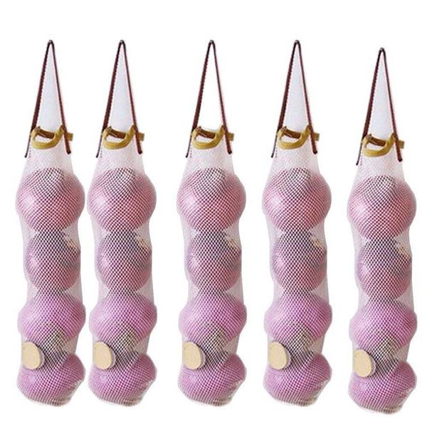 

practical boutique fruit and vegetable kitchen reusable hanging storage mesh bags pack of 5