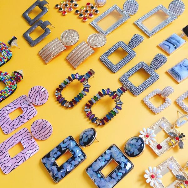 

ztech women earring vintage square pendant series big earrings woman trendy luxury metal earings fashion jewellery accessory, Silver