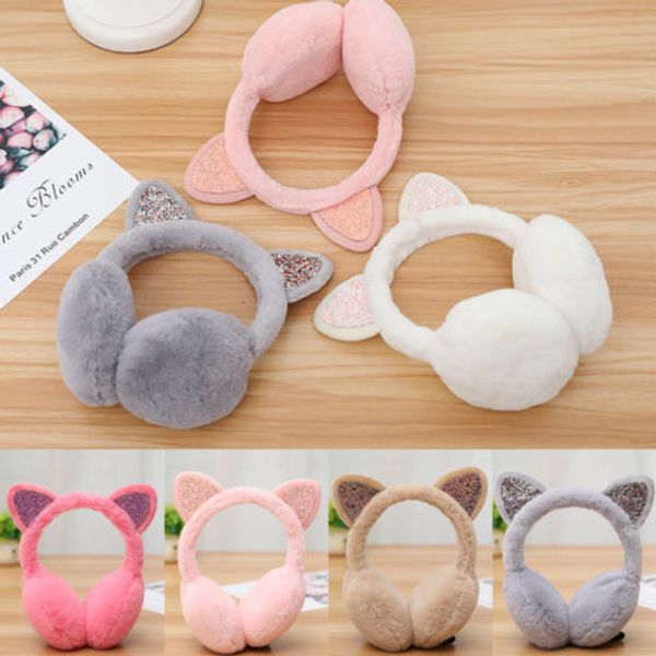 

new fashion women fur winter ear warmer earmuffs cat ear muffs earlap glitter sequined lovely accessories, Blue;gray