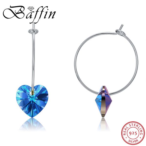 

real 925 silver small hoop earrings heart crystals from jewelry for women party wedding female round earrings bijoux, Golden;silver