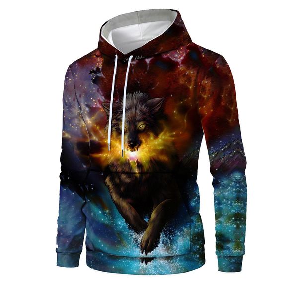 

mens designer fox 3d digital printing casual hooded sweater, Black