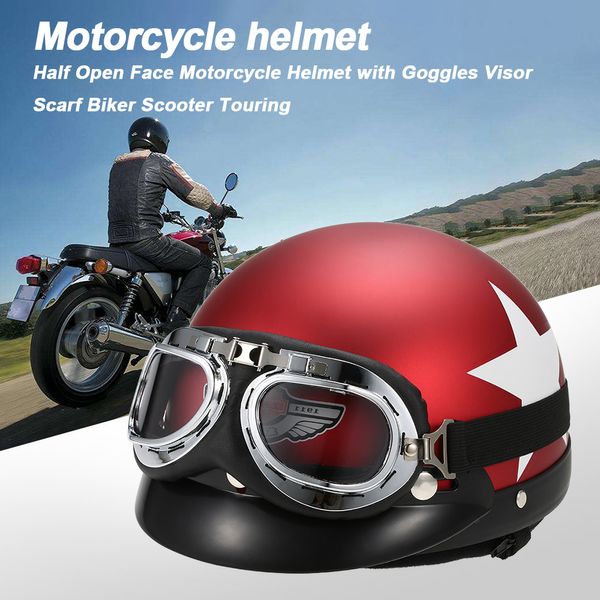 

kkmoon half open face motorcycle helmet with goggles visor scarf biker scooter touring