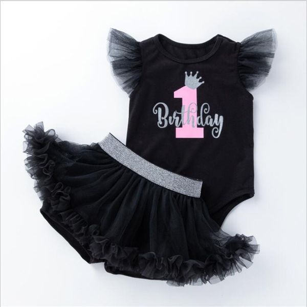 

summer baby girl clothes newborn flying sleeves romper baby's first birthday costumes lace tutu pantie toddler festival dresses, Red;yellow