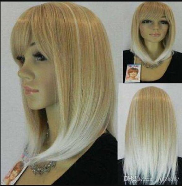 

wig superb mix blonde short straight bangs cosplay wigs women hair full wig, Black;brown