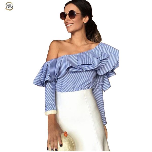 

ruffles off short sleeve the shoulder stylish blouse women trendy two layers ruffles summer casual shirt new, White