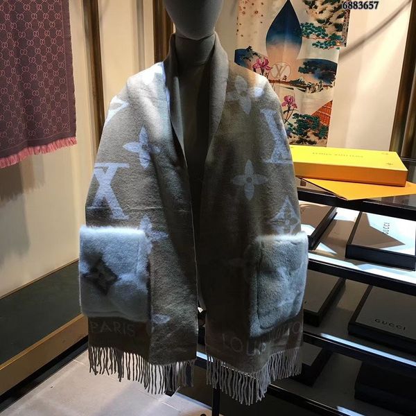 

luxury winter scarf for women's brand, designer of the brand wool and cotton brand men's scarf fashion women's color alphabet, Blue;gray