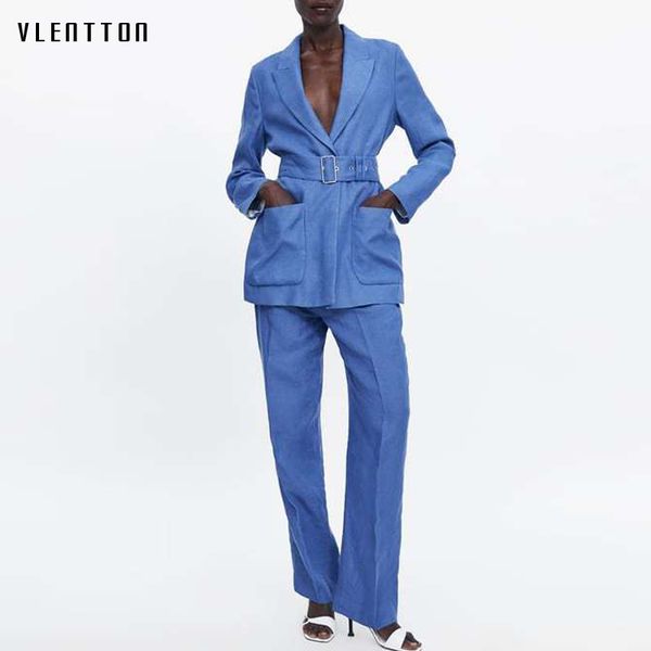 

синий белье женщины брючный костюм пояс длинная куртка blazer высокой талией брюки прямые управление леди два piece set casual женские брюки, White;black