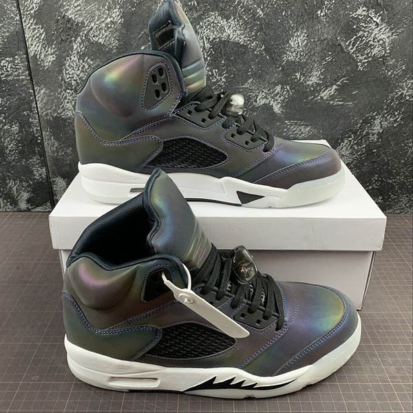 

wmns 5 oil grey black white men basketball shoes womens sports sneakers 3m reflective cd2722-001 with box