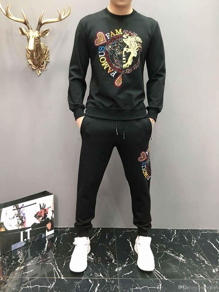 

luxury brand ad men sets hooded tracksuit track sweat suits three stripes male sweatsuit mens sporting suits mens clothing -3xl, Gray