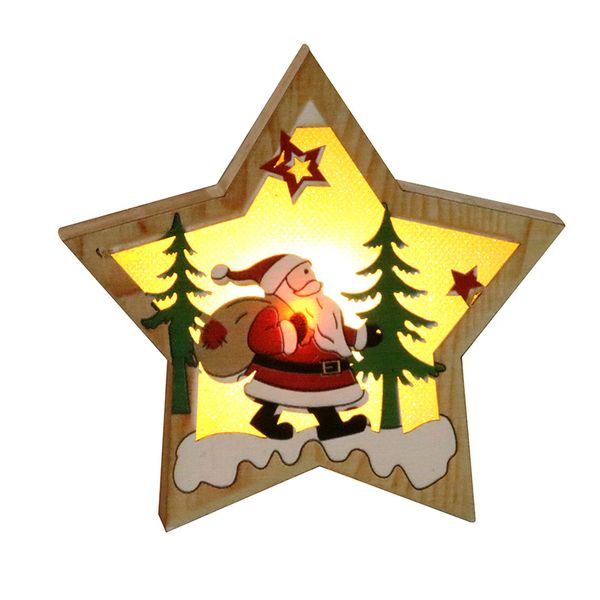 

popular christmas decoration wooden glowing ornament star round shape led light luminous santa snowman deer hanging pendant