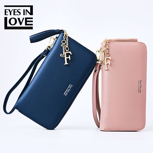 

eyes in love brand new 2019 ladies wallet tassel metal letter zipper solid color multi-function wrist ladies wallet, Red;black