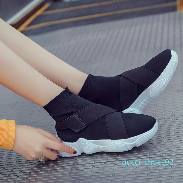 

women's stretch old shoes new breathable spring and autumn increase net red trend wild flat bottom elastic socks shoes fashion g02, Black