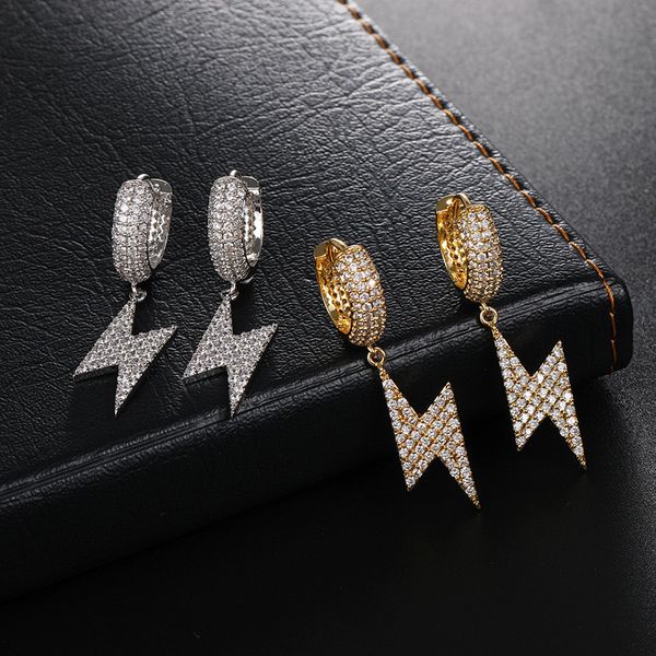 

europe and america ale earrings for men wmen gold plated micro pave zircon light hoops earrings punk rock hip hop jewelry, Golden;silver