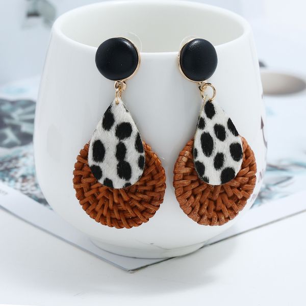 

creative leopard drop earrings for women girl rattan knit earrings bohemian handmade geometric fashion earring jewelry gift, Silver