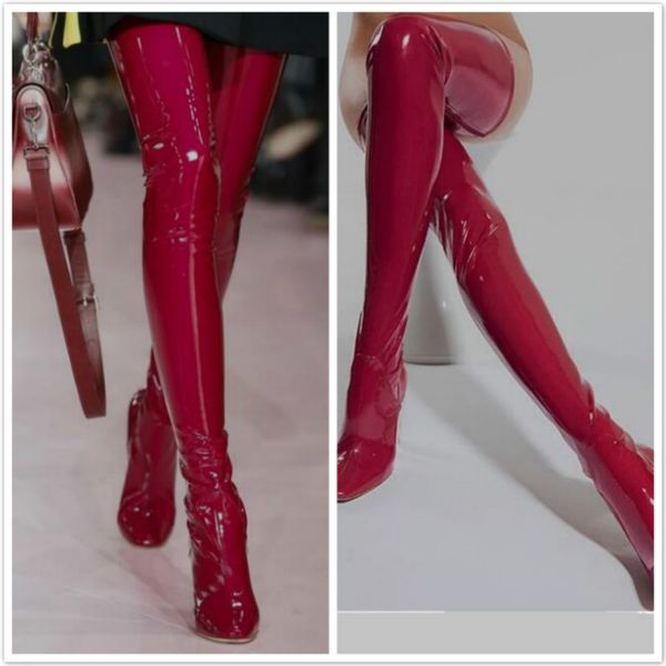 red latex thigh high boots