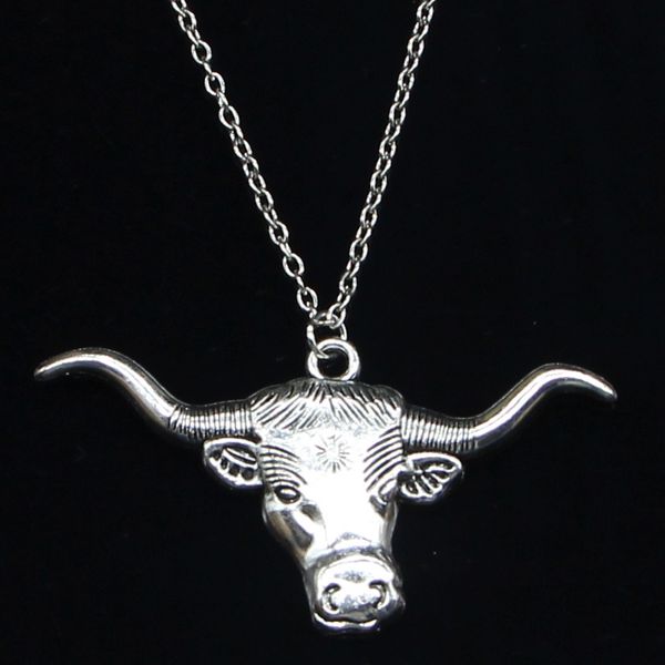 

20 шт. новая мода ожерелье 60x31mm longhorn bull steer head серебряные подвески короткие длинные женщины мужчины colar подарок ювелирные изд, Silver