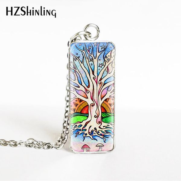 

famous tree of life paintings rectangle stainless steel pendants beauty tree paintings jewelry pendants necklaces gifts, Silver