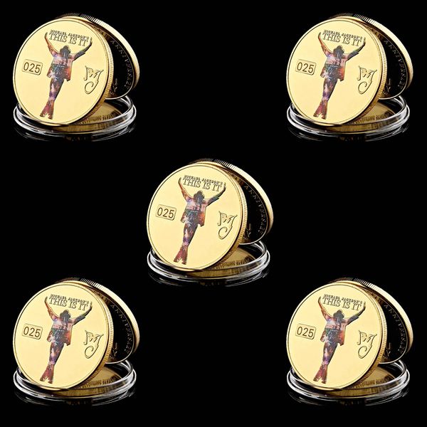 

5pcs decoration crafts gold plated music star michael jackson commemorative coins art collection souvenir coin
