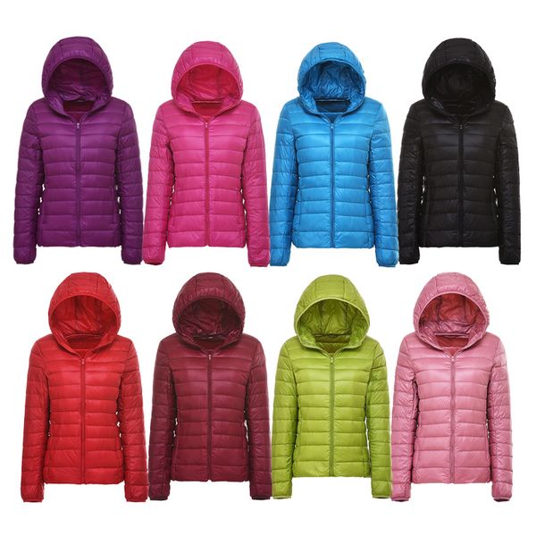

ultra-light plus size thin down jacket women 2019 autumn winter slim short hooded warm white duck down coat women's outerwear, Black