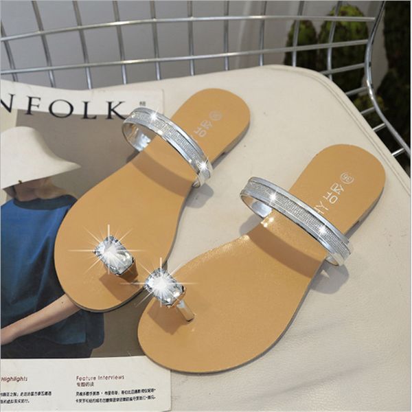 

zmpdxy woman slippers crystal sandals rhinestone flip flops outdoor open toe slippers flat non-slip sandals party shoes, Black