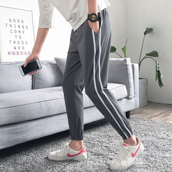 

mens designer thin casual slim stretch fashion ankle-length breathable loose feet pantsf67b, Blue