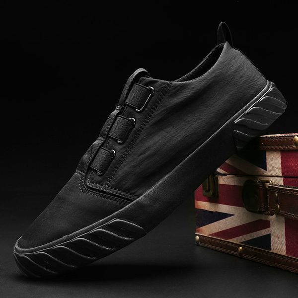 

men casual canvas sneaker breathable lightweight solid color flatsshoes student flats slip on loafers driving shoes shoes, Black