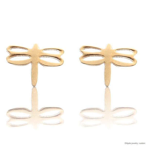 

New Fashion Dragonfly Stud Earrings Simple Tiny Stainless Steel Earrings For Women Delicate Gift Wholesale Jewelry E0137