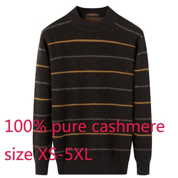 

new men 100% pure cashmere autumn and winter thickening stripe sweater o-neck computer knitted pullovers casual plus size xs-5xl, White;black